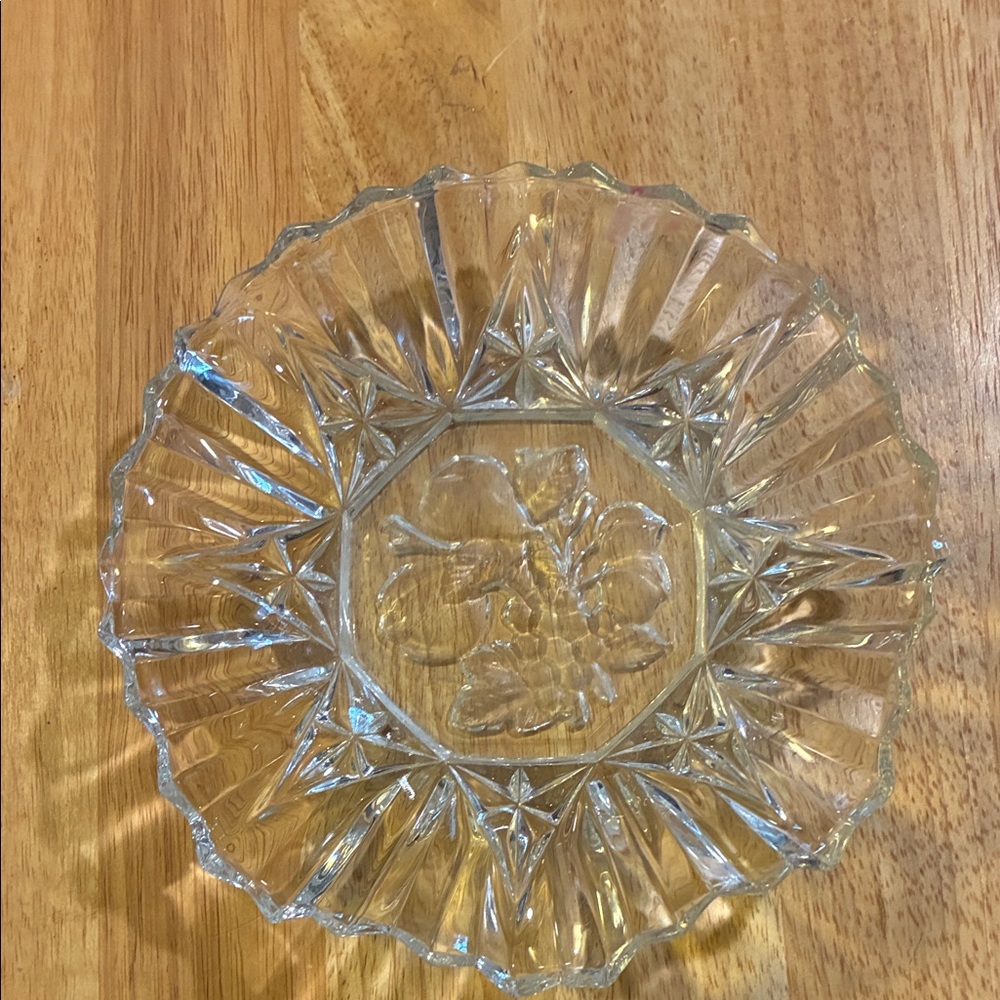 Crystal Clear Glass Floral Serving Dish